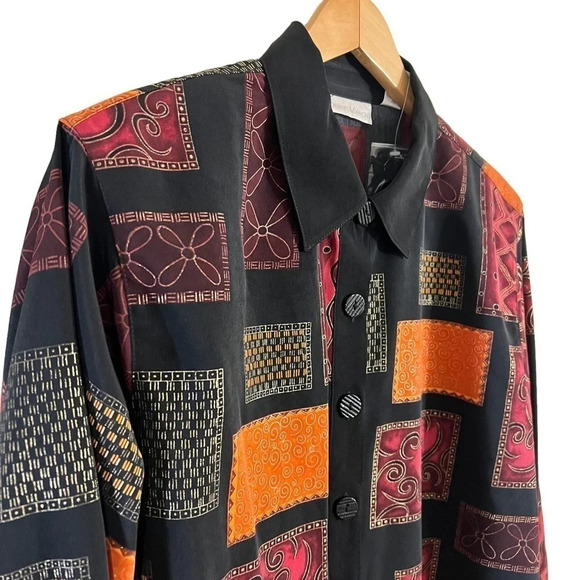 Draper’s & Damon’s Button Up Shirt 1X Multi Patterned Shiny Retro Vintage Formal - Picture 7 of 10